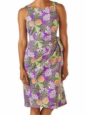 Patagonia Purple Cotton Hawaiian Floral Print Pataloha Tie Sheath Dress 8 Resort